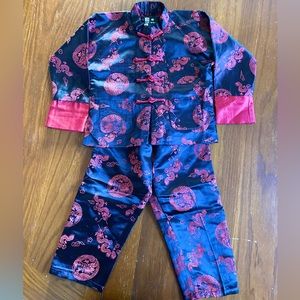 Traditional Silk Chinese New Year Outfit - Black & Red Dragon 2 Piece